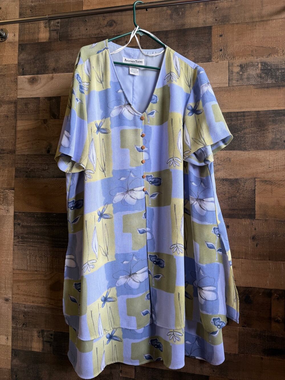 Vintage Another Thyme Dress-Size 26-Floral Layered Lavender Green Sheer Shift